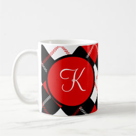Monogrammed Red Black White Argyle Pset Koffiemok