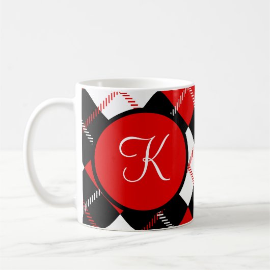 Monogrammed Red Black White Argyle Pset Koffiemok (Links)