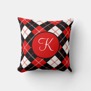 Monogrammed Red Black White Argyle Pset Kussen