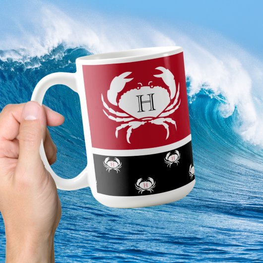 Monogrammed Red Black White Crab Nautical Coffee M Koffiemok