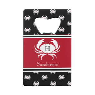 Monogrammed Red Black White Crab Nautical Credit Creditkaart Flessenopener