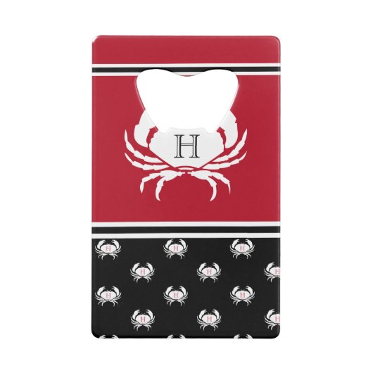 Monogrammed Red Black White Crab Nautical Credit Creditkaart Flessenopener (Achterkant)