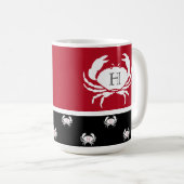 Monogrammed Red Black White Crab Nautical Koffiemok (Voorkant rechts)