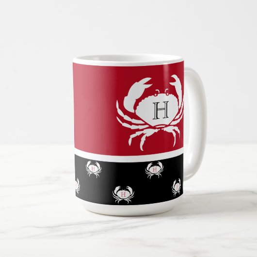 Monogrammed Red Black White Crab Nautical Koffiemok (Voorkant rechts)