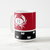 Monogrammed Red Black White Crab Nautical Koffiemok (Voorkant links)