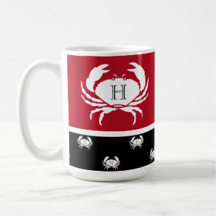 Monogrammed Red Black White Crab Nautical Koffiemok