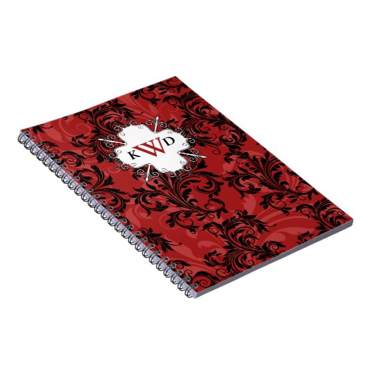 Monogrammed Red Black White Scrolls Notitieboek (Rechterzijde)