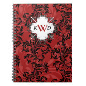 Monogrammed Red Black White Scrolls Notitieboek (Voorkant)