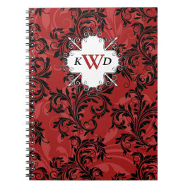 Monogrammed Red Black White Scrolls Notitieboek