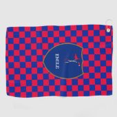 Monogrammed Red Blue Checks & golfclub & vlaggol Golfhanddoek (Horizontaal)