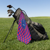 Monogrammed Red Blue Checks & golfclub & vlaggol Golfhanddoek (Groen)