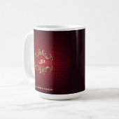 Monogrammed Red Damask Classic Elegant Sjabloon Koffiemok (Voorkant links)