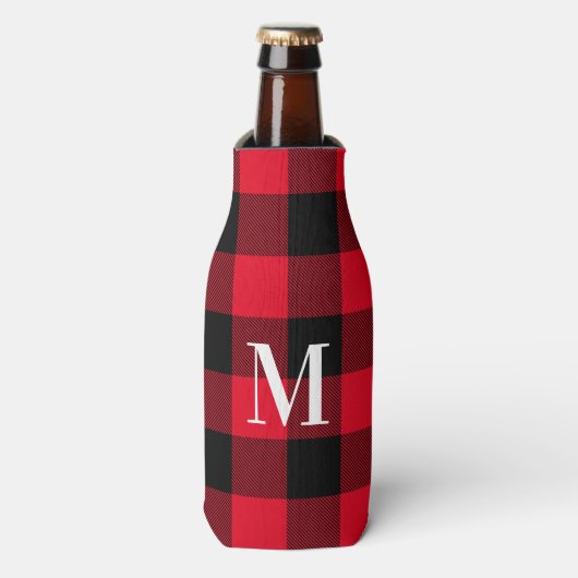 Monogrammed Red en Black Lumberjack Buffalo Play Flesjeskoeler (Fles Voorkant)