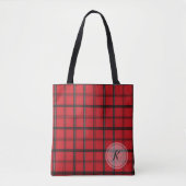 Monogrammed Red en Black Tartan Pset Tote Bag (Voorkant)