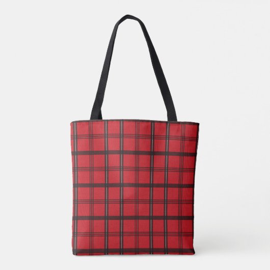Monogrammed Red en Black Tartan Pset Tote Bag (Achterkant)