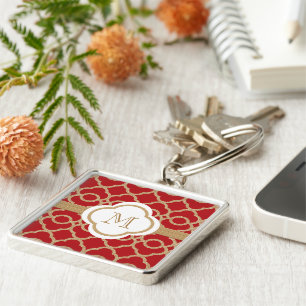Monogrammed Red en Gold Moroccan Sleutelhanger
