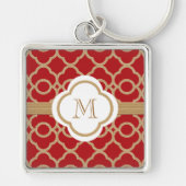 Monogrammed Red en Gold Moroccan Sleutelhanger (Voorkant)