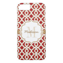 Monogrammed Red en Gold Quatrefoil