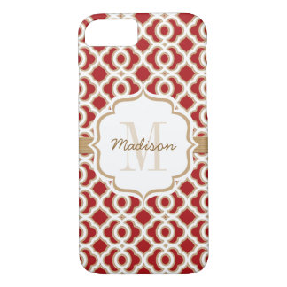 Monogrammed Red en Gold Quatrefoil Case-Mate iPhone Case