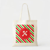 Monogrammed Red- en Green Stripes-patroon Tote Bag (Voorkant)