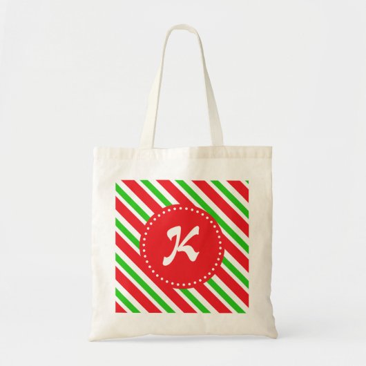 Monogrammed Red- en Green Stripes-patroon Tote Bag (Voorkant)