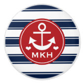 Monogrammed Red en Navy Anchor Keramische Knop (Voorkant)