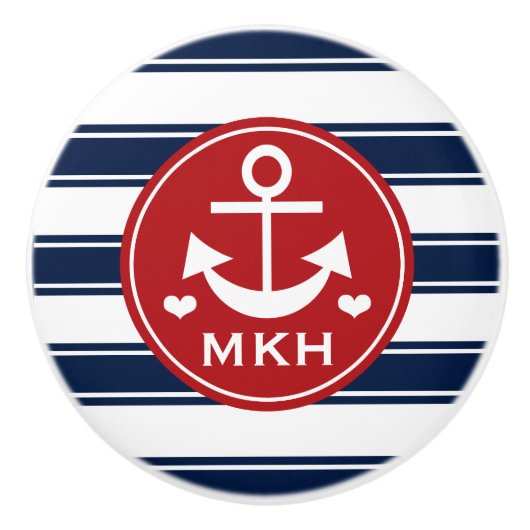Monogrammed Red en Navy Anchor Keramische Knop (Voorkant)