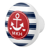Monogrammed Red en Navy Anchor Keramische Knop (Rechts)