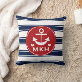 Monogrammed Red en Navy Blue Anchor Kussen (Deken)