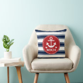 Monogrammed Red en Navy Blue Anchor Kussen (Stoel)