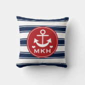Monogrammed Red en Navy Blue Anchor Kussen (Voorkant)