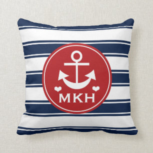 Monogrammed Red en Navy Blue Anchor Kussen