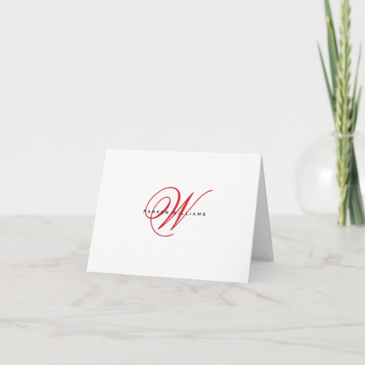 Monogrammed Red en Navy gevouwen Bedankt (Voorkant)