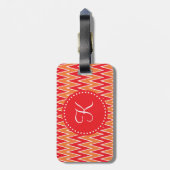 Monogrammed Red en Oranje Chevorn Pattern Bagagelabel (Achterkant verticaal)