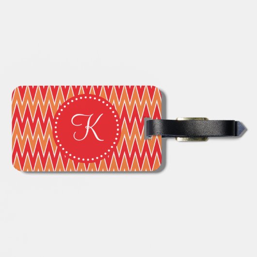 Monogrammed Red en Oranje Chevorn Pattern Bagagelabel (Achterkant horizontaal)