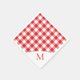 Monogrammed Red en White Gingham Servet