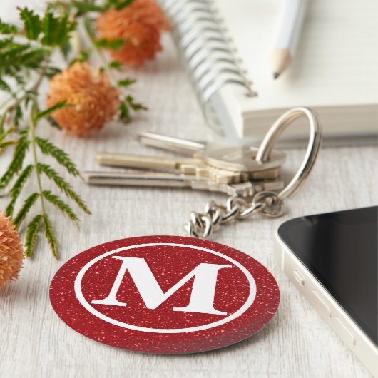 Monogrammed Red Glitz BB Sleutelhanger (Zijkant)