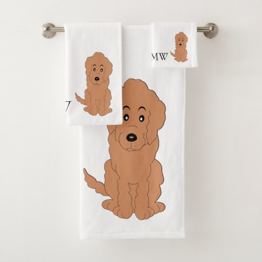 Monogrammed Red Goldendoodle Dog Design Bad Handdoek (Insitu)