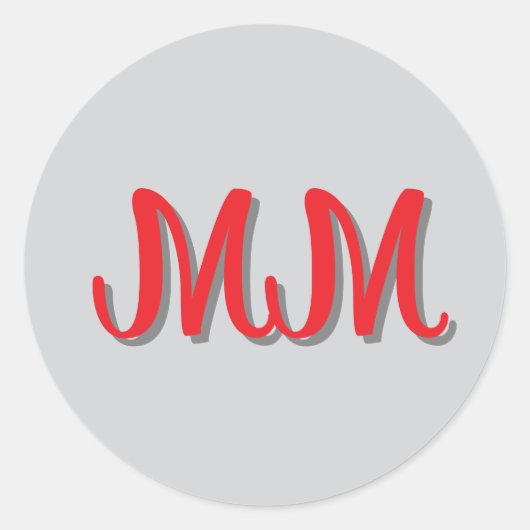Monogrammed Red Grey Calligraphy Ronde Sticker (Voorkant)