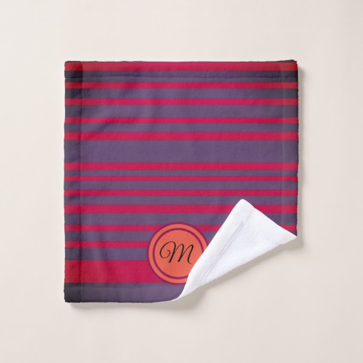 Monogrammed Red Grey Stripes Badkamer Handdoek Set (Wasdoekje)