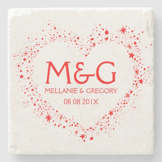 Monogrammed Red Heart Overzicht Illustratie Stenen Onderzetter (Voorkant)