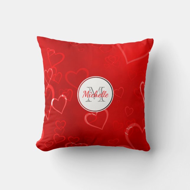 Monogrammed Red Hearts Pattern Kussen (Voorkant)