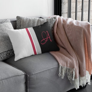 Monogrammed Red Magenta Grey Black Striped Kussen