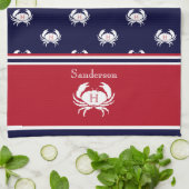 Monogrammed Red Navy Blue White Crab Nautical Ki Theedoek (Gevouwen)