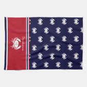 Monogrammed Red Navy Blue White Crab Nautical Ki Theedoek (Horizontaal)