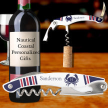 Monogrammed Red Navy Blue White Crab Nautical
