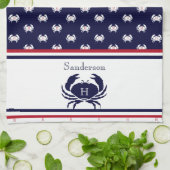 Monogrammed Red Navy Blue White Crab Nautical Theedoek (Gevouwen)