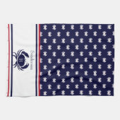 Monogrammed Red Navy Blue White Crab Nautical Theedoek (Horizontaal)
