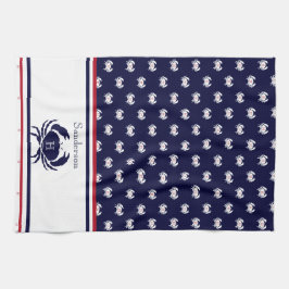 Monogrammed Red Navy Blue White Crab Nautical Theedoek