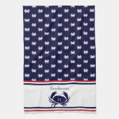 Monogrammed Red Navy Blue White Crab Nautical Theedoek (Verticaal)